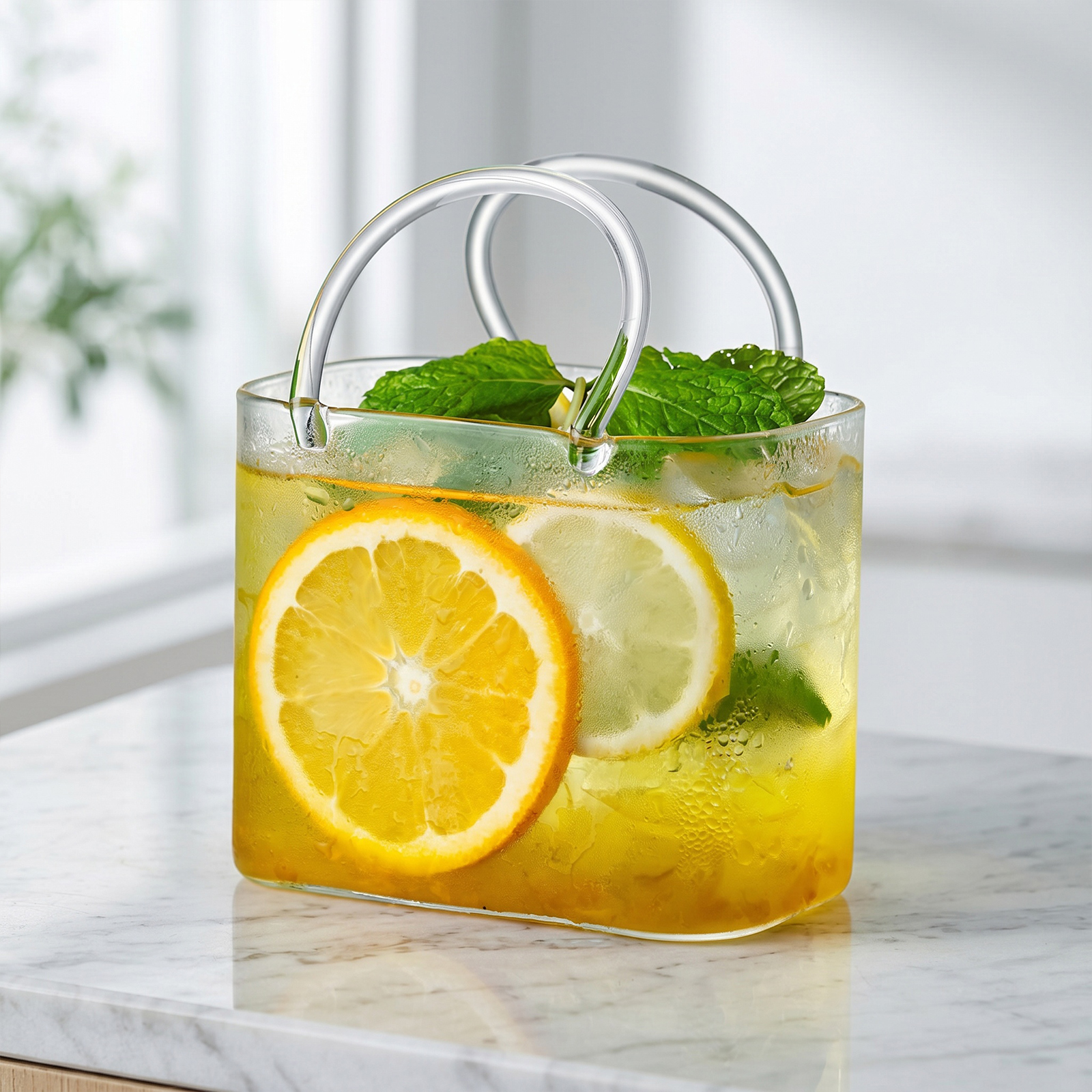 Coffee Tea Flower - Glass Purse with Glass Straw Fish
