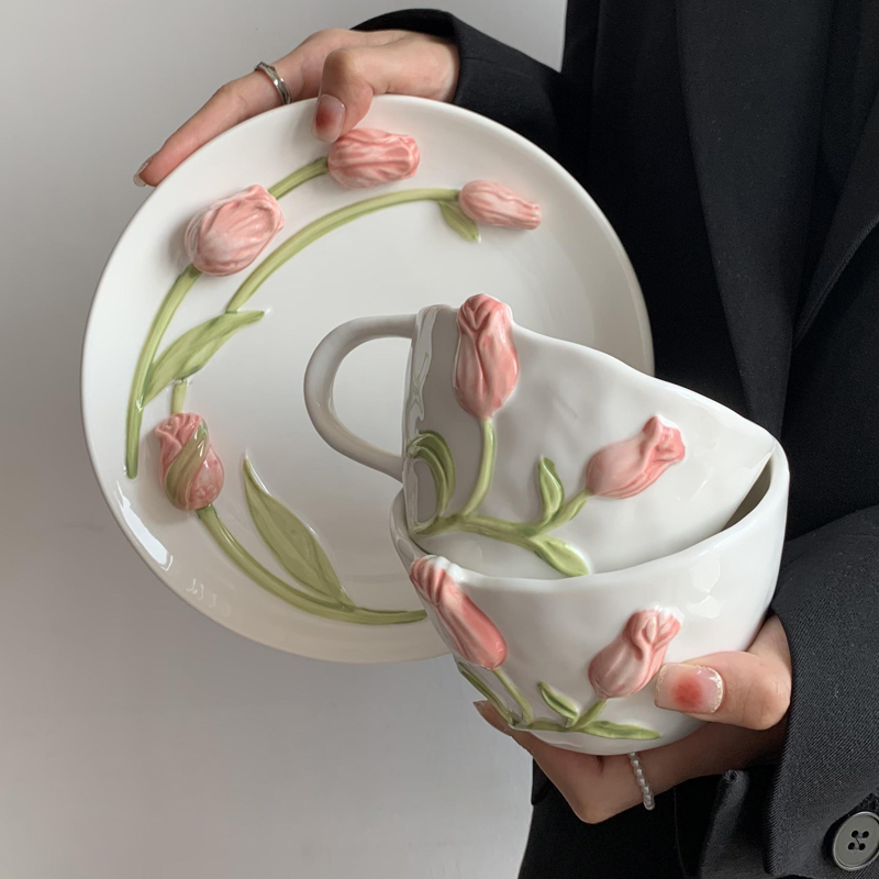 Tulip Ceramic Mug Embossed Flo – Coffee Tea Flower Bewertung und Preis